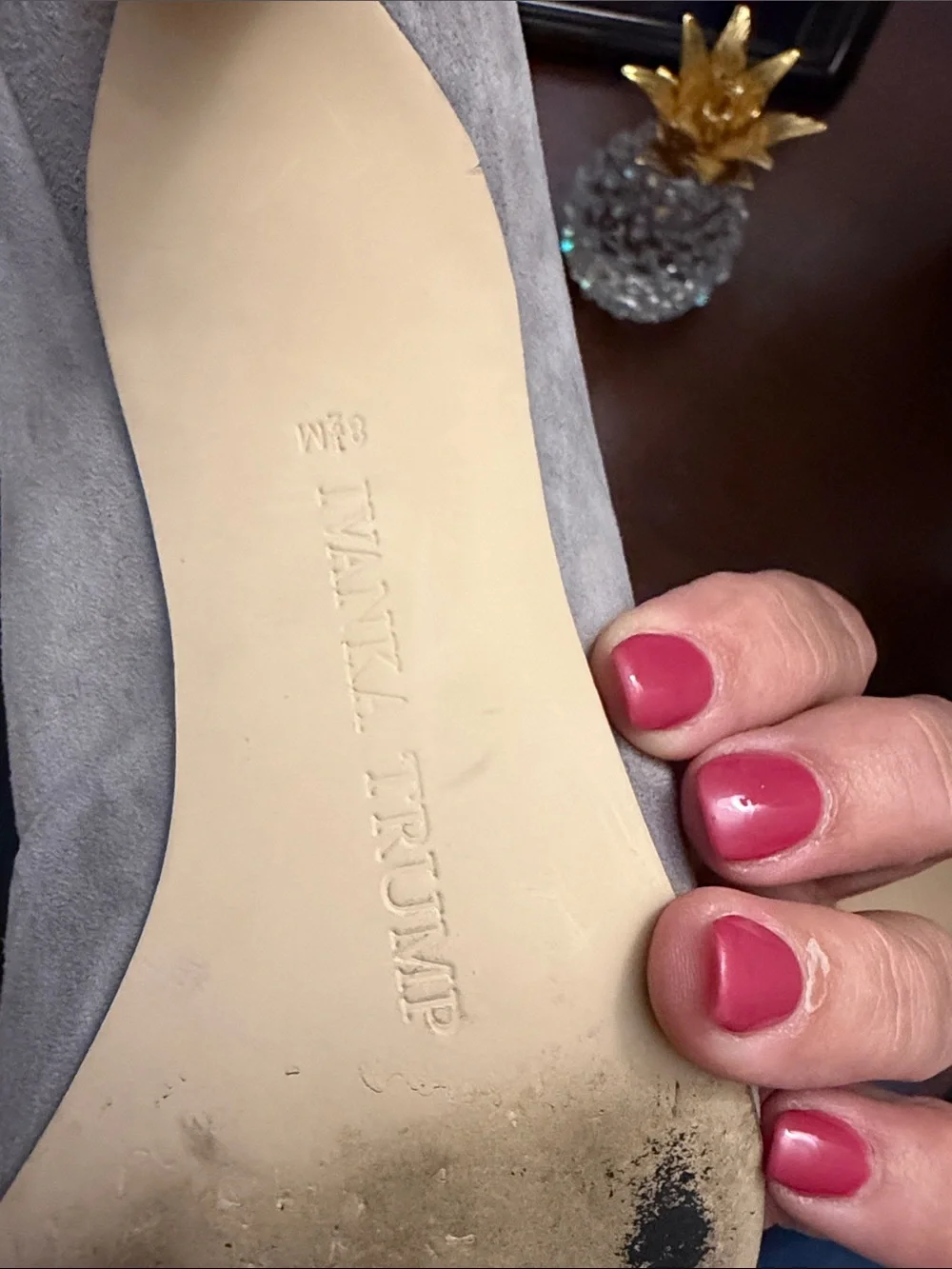 Ivanka Trump Gray Suede Pumps with Silver Strap and Snakeskin Toe Cap